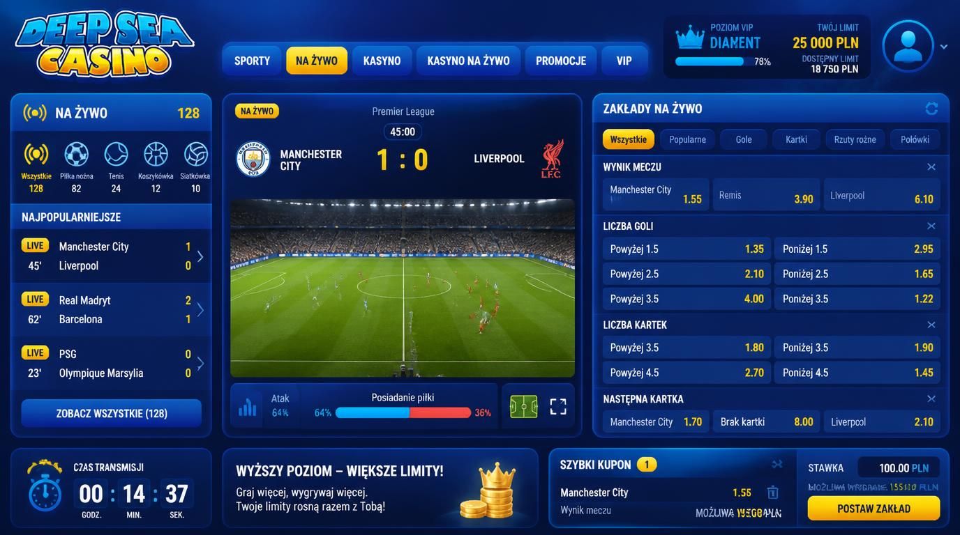 interfejs zakładów live z limitem VIP