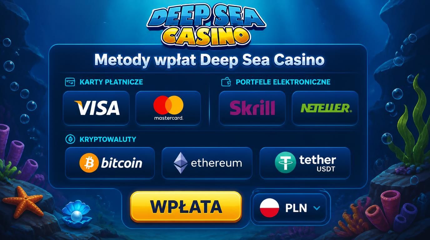 Ikony metod płatności w Deep Sea Casino z kryptowalutami i kartami