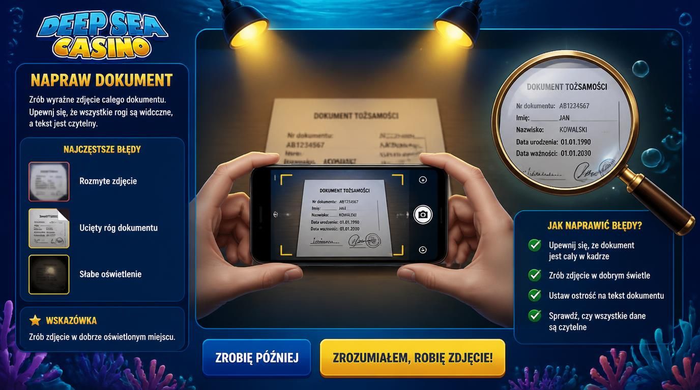 Dokument z błędami – rozmyty, złe oświetlenie, użytkownik przygotowuje poprawny skan